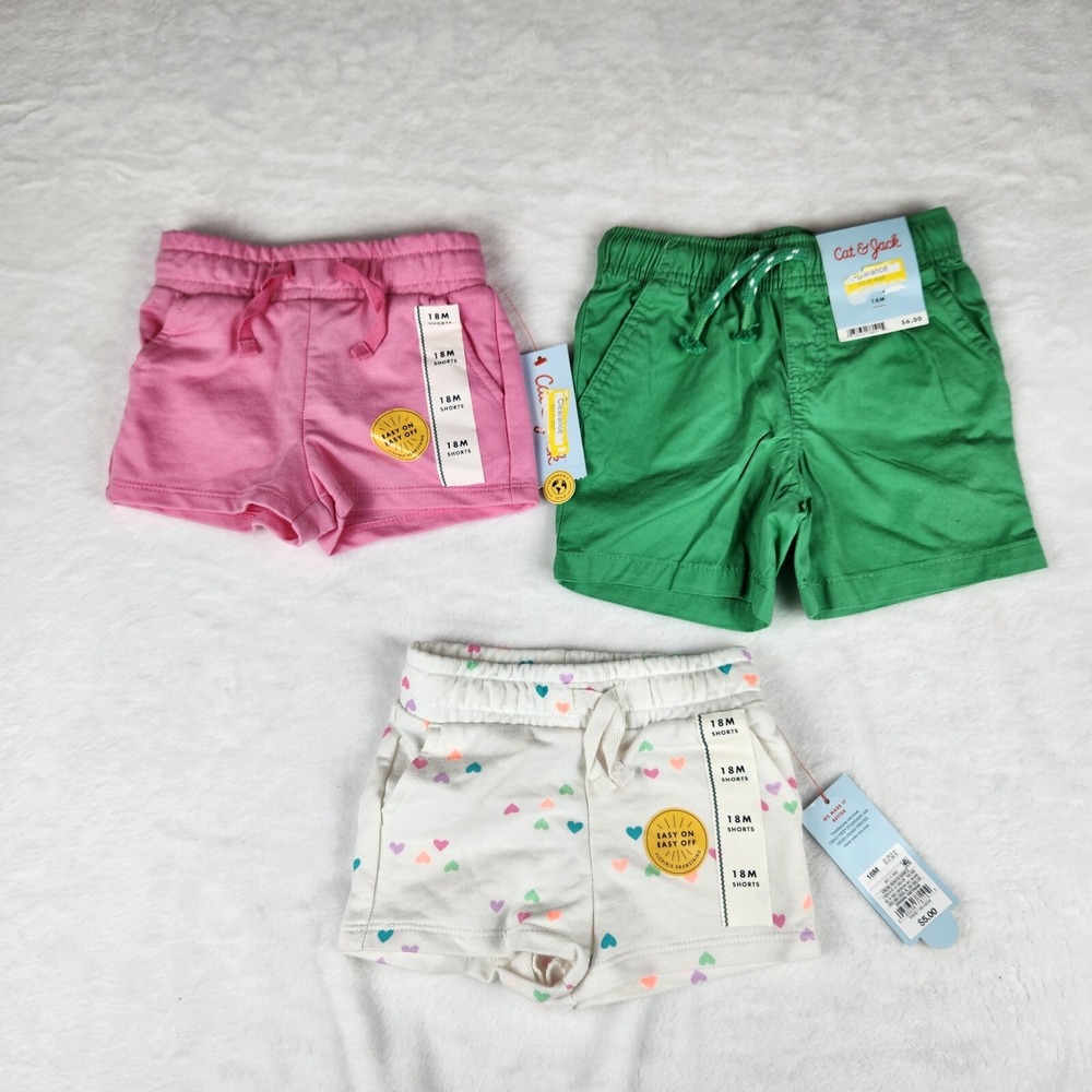 Cat‎ & Jack Lot of 3 Shorts Toddler Size 18M Multicolor Knit Oeko Tex Comfy